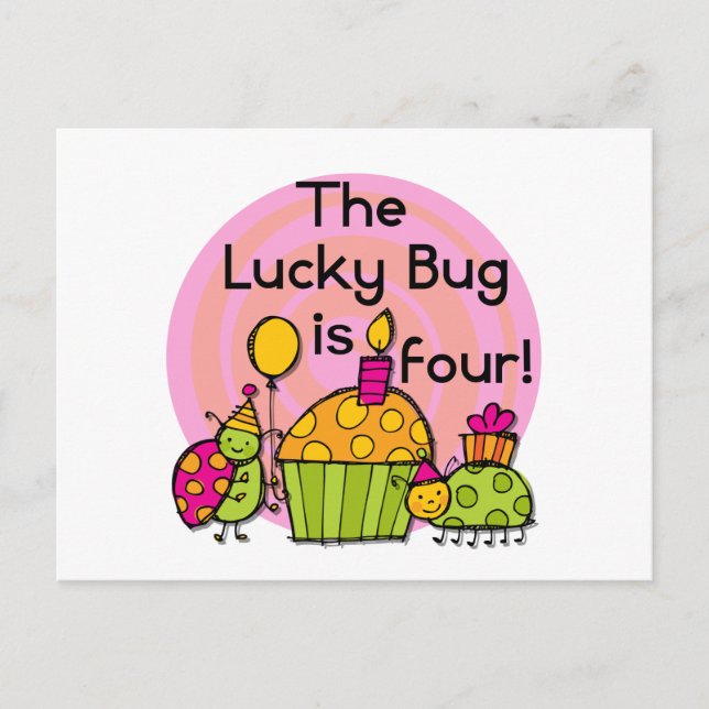 Lucky Bug Cupcake 4th Birthday T-shirts and Gifts Postcard (Front)