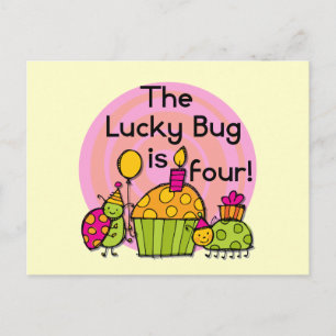 Lucky Bug Cupcake 4th Birthday T-shirts and Gifts Postcard