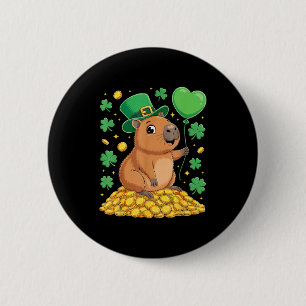 Lucky capybara st patricks day clover leprechaun 6 cm round badge