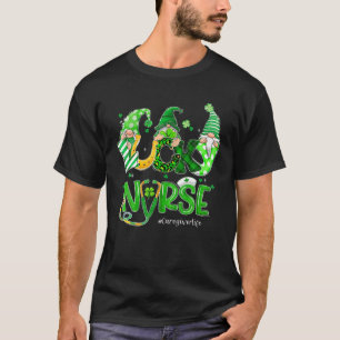 Lucky Caregiver Life Nurse Gnomies Leopard St Patr T-Shirt
