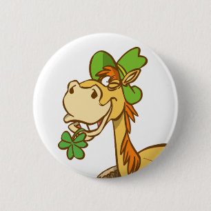 Lucky Cartoon Horse on St Patrick's Day button