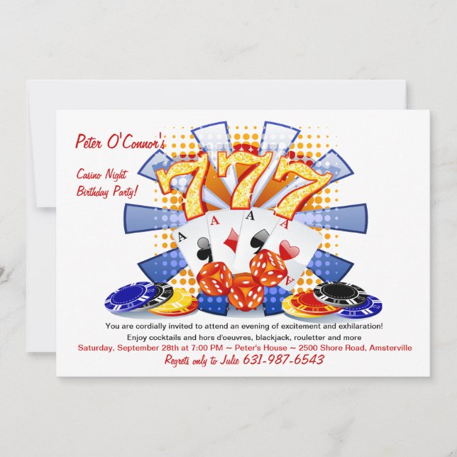Lucky Casino Night Birthday Invitation (Front)