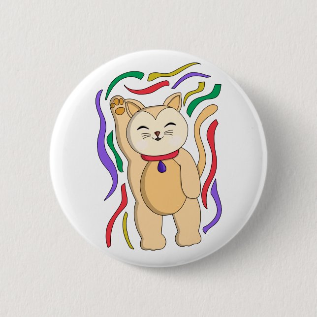 Lucky Cat 6 Cm Round Badge (Front)