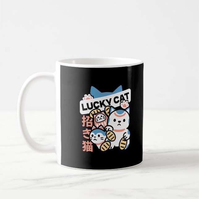 Lucky Cat Art – Maneki Neko with Gold Coin Coffee Mug (Left)