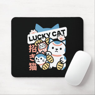 Lucky Cat Art – Maneki Neko with Gold Coin Mouse Mat