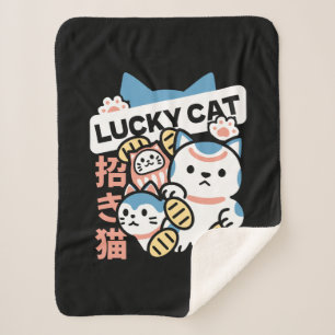 Lucky Cat Art – Maneki Neko with Gold Coin Sherpa Blanket
