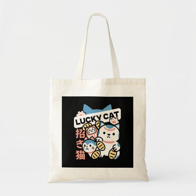 Lucky Cat Art – Maneki Neko with Gold Coin Tote Bag (Front)