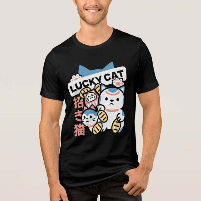 Lucky Cat Art – Maneki Neko with Gold Coin Tri-Blend Shirt (Front)