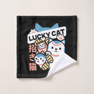 Lucky Cat Art – Maneki Neko with Gold Coin Wash Cloth