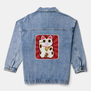 Lucky Cat Cartoon Cute White Fortune Fun Denim Jacket