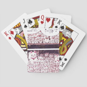 Lucky Cat Cartoon Strip Japanese Waving Kitty  Playing Cards