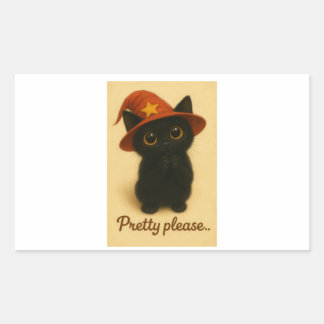 Lucky Cat Emi – Kawaii Begging Pose Witch Cat Stic Rectangular Sticker