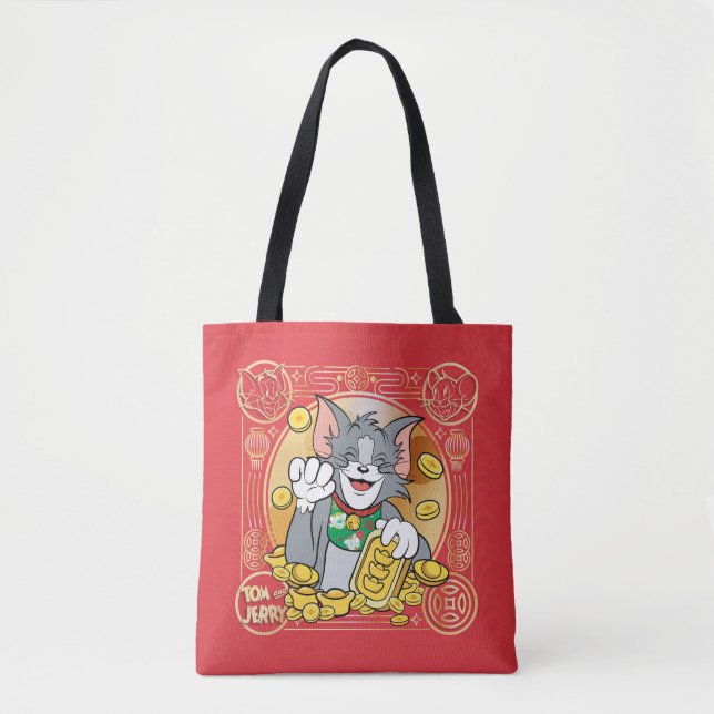 Lucky Cat Jerry With Gold Sycees Tote Bag (Front)