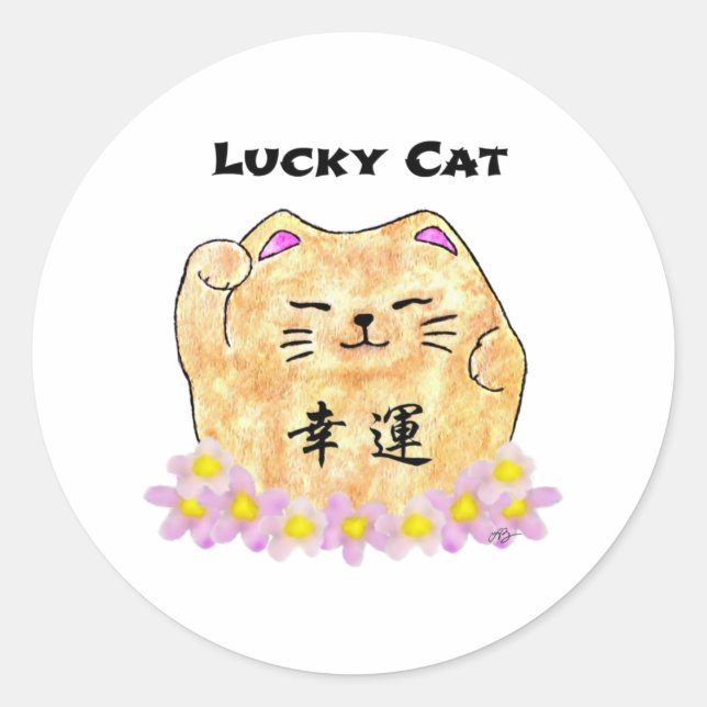Lucky Cat (Maneki Neko)  1 1/2 " diameter stickers (Front)