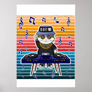 Lucky Cat Maneki Neko DJ Retro Music Art Poster