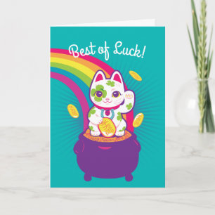 Lucky Cat Maneki Neko Good Luck Pot of Gold Card