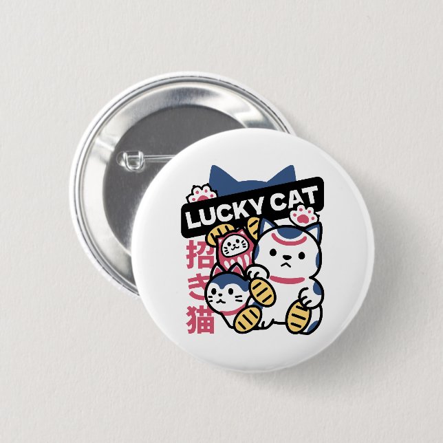 Lucky Cat Maneki Neko – Japanese Fortune Cat  6 Cm Round Badge (Front & Back)