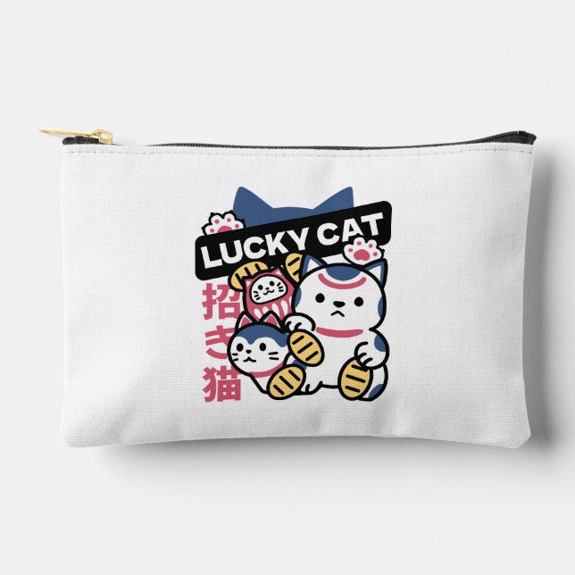 Lucky Cat Maneki Neko – Japanese Fortune Cat  Accessory Pouch (Front)