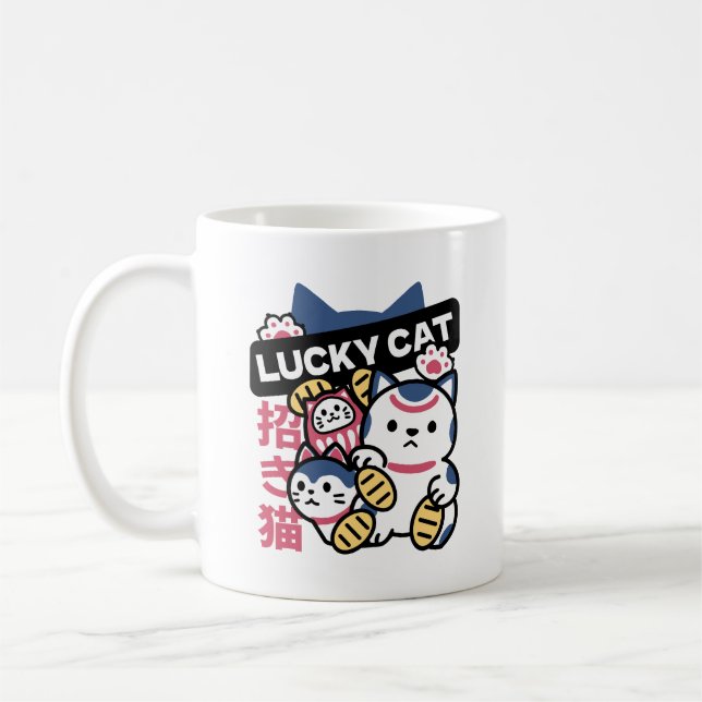 Lucky Cat Maneki Neko – Japanese Fortune Cat  Coffee Mug (Left)