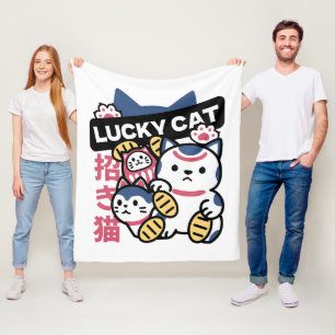 Lucky Cat Maneki Neko – Japanese Fortune Cat Fleece Blanket