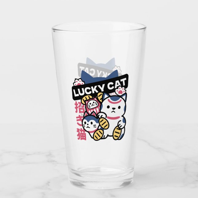 Lucky Cat Maneki Neko – Japanese Fortune Cat  Glass (Front)