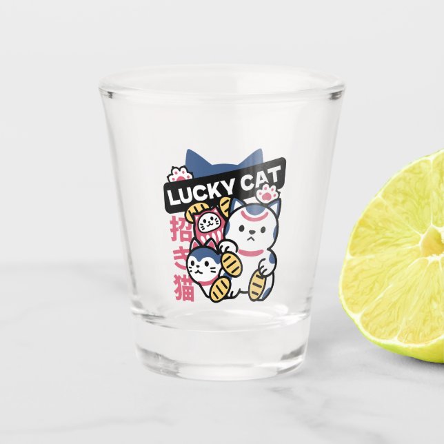 Lucky Cat Maneki Neko – Japanese Fortune Cat  Shot Glass (Front)