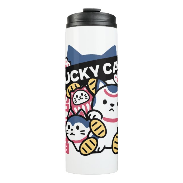 Lucky Cat Maneki Neko – Japanese Fortune Cat  Thermal Tumbler (Front)