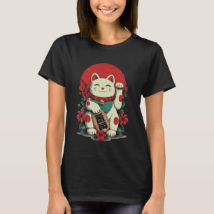 Lucky Cat Maneki Neko Japanese Vintage Retro Sun T-Shirt