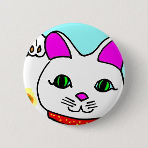 Lucky Cat Maneki Neko Kitty 6 Cm Round Badge