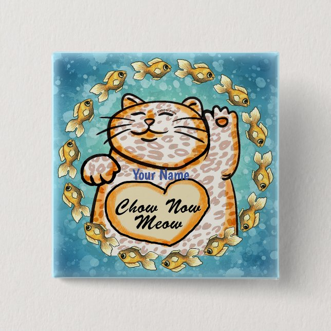 Lucky Cat Meow  15 Cm Square Badge (Front)