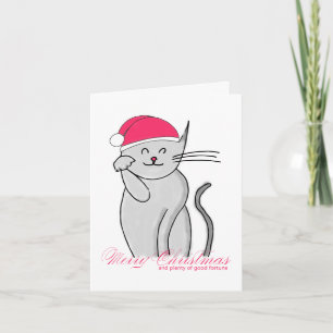 Lucky Cat Merry Christmas & plenty of good fortune Holiday Card