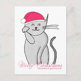 Lucky Cat Merry Christmas & plenty of good fortune Holiday Postcard