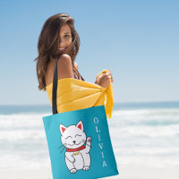 Lucky Cat Modern Art Personalised Tote Bag