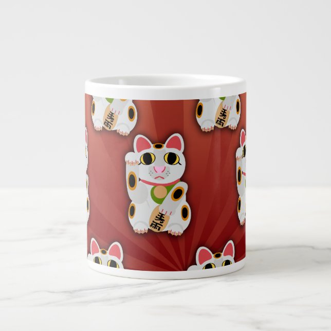 Lucky Cat Pattern Fortune Pet White Kitty Art Large Coffee Mug (Front)