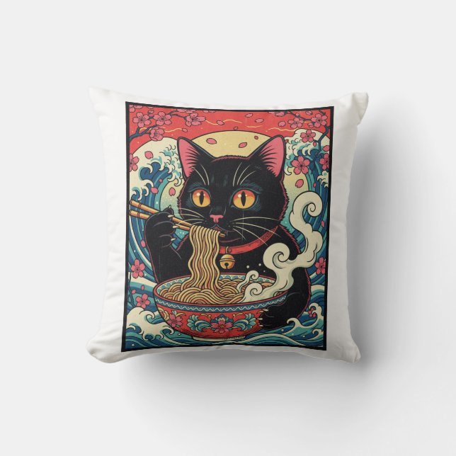 Lucky Cat Ramen Noodle Art Cushion (Front)