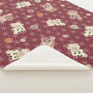 Lucky Cat Sherpa-backed Blanket