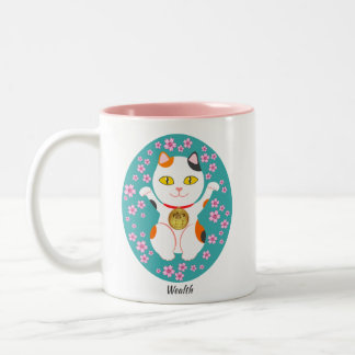 Lucky Cat Wealth Beckoning Japanese Maneki-Neko Two-Tone Coffee Mug