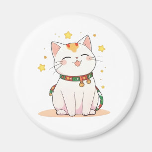 Lucky Cat with Stars Kawaii Design Magnet