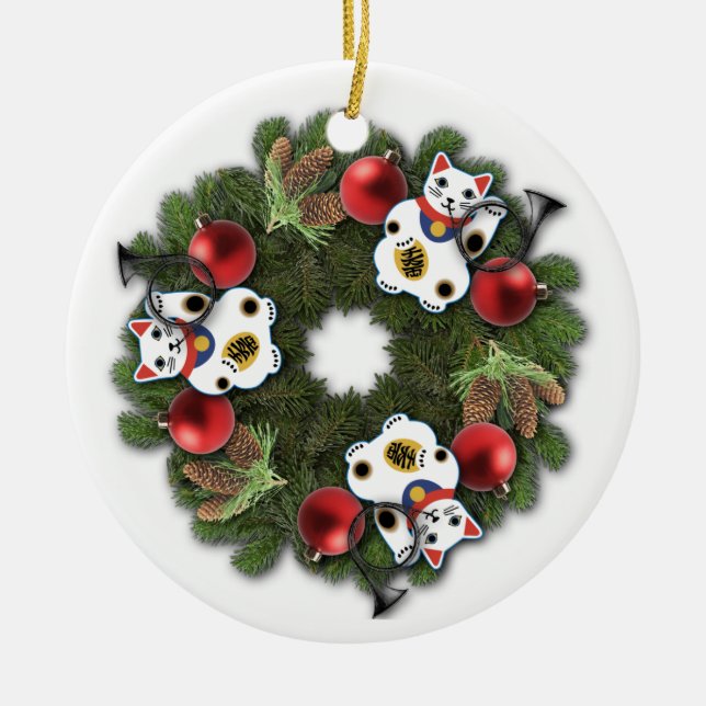 Lucky Cat Wreath Ornament (Front)