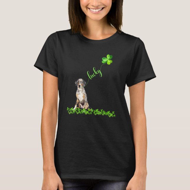 Lucky Catahoula Leopard Dog Dog Shamrock St Patric T-Shirt (Front)
