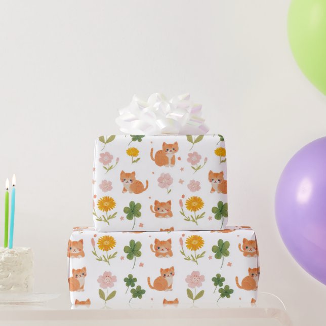Lucky Cats and Clovers Wrapping Paper (Party Gifts)