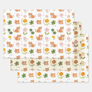 Lucky Cats and Clovers Wrapping Paper Sheet