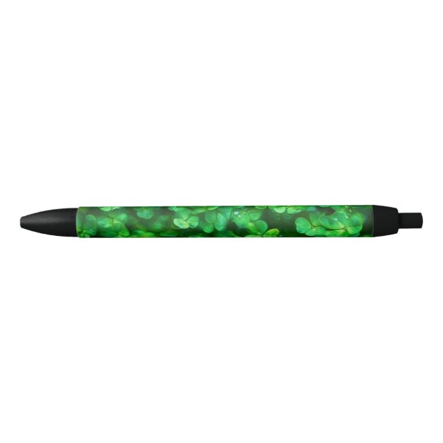 Lucky Celtic Irish Green Shamrocks Black Ink Pen (Front)