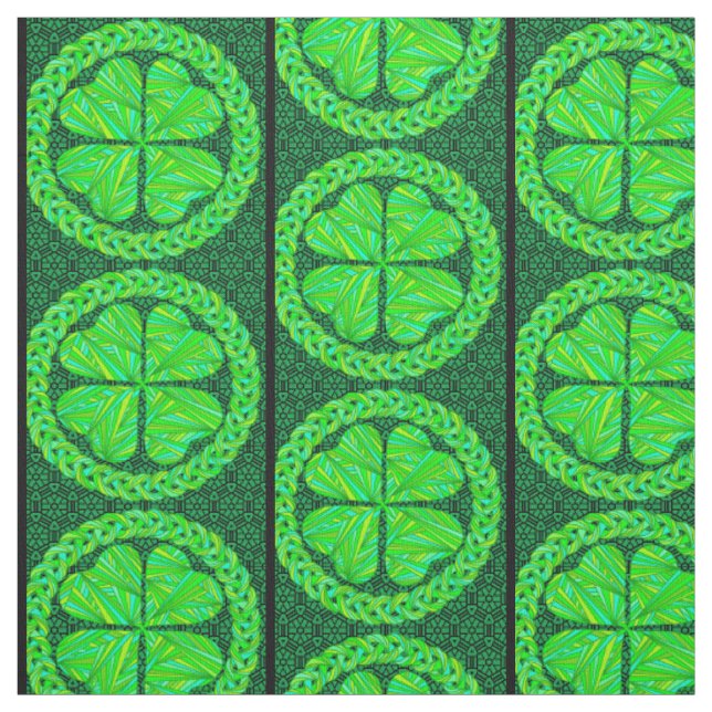 Lucky Celtic Shamrock Four Leaf Clover Green Fabric (Swatch)