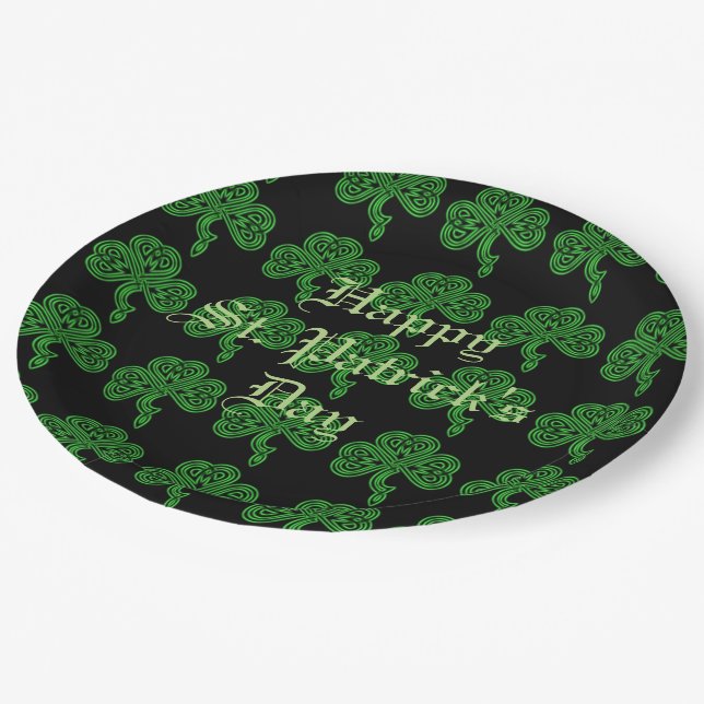 Lucky Celtic Shamrock Pattern Paper Plates (Angled)
