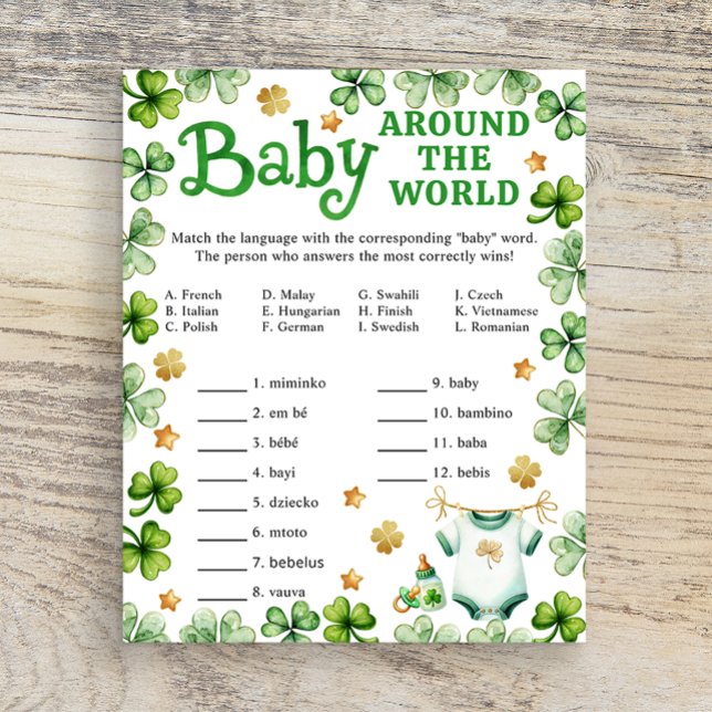 Lucky Charm Baby Around the World Shower Game (Baby Shower Game Card)