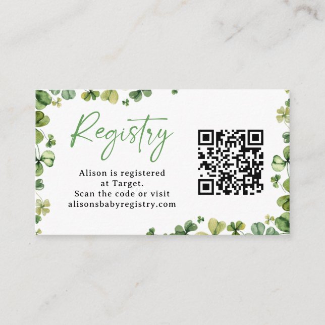 Lucky Charm Baby Shower Registry Cards (Front)