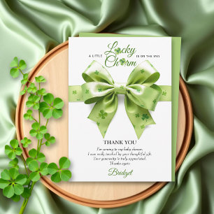 Lucky charm bow St. Patrick's Day baby shower Thank You Card