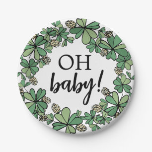 Lucky Charm Clover Oh Baby Neutral Baby Shower Paper Plate