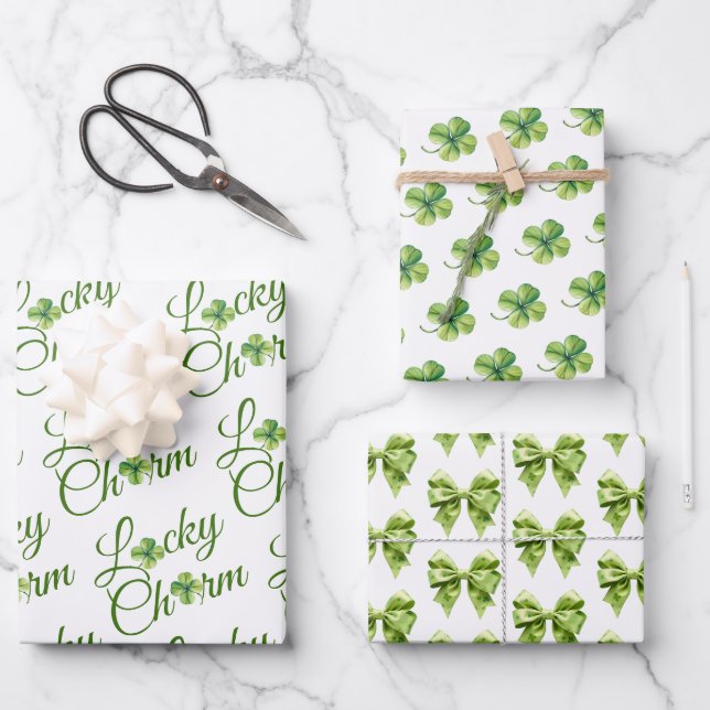 Lucky charm clover St. Patrick's Day Baby Shower  Wrapping Paper Sheet (Front)